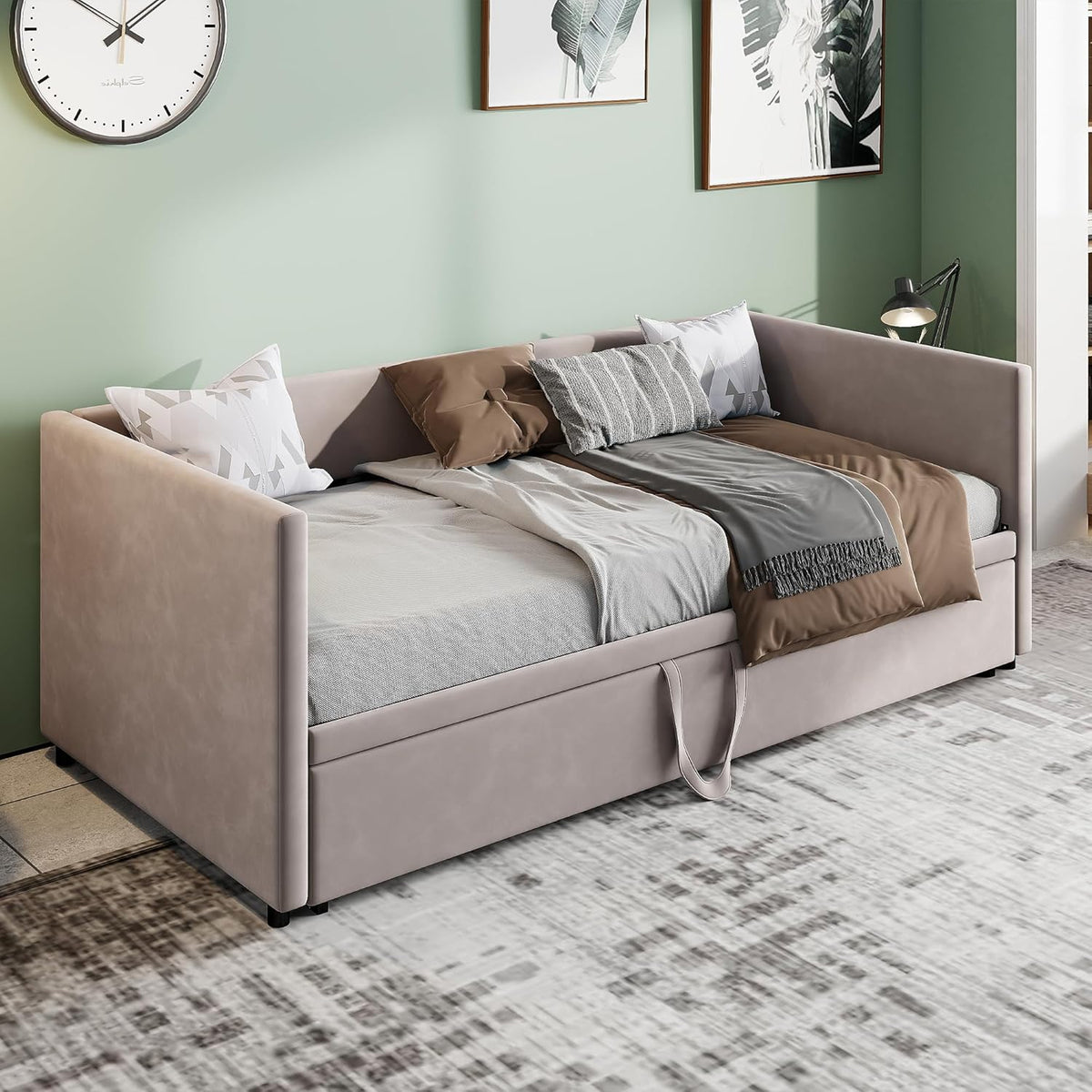 LIVLUX Canapé lit 2 Places, Canapé-lit Convertible 90/180 x 200 cm,avec sommier à Lattes, Tissu Velours,Canapé Convertible Extensible (Gris)