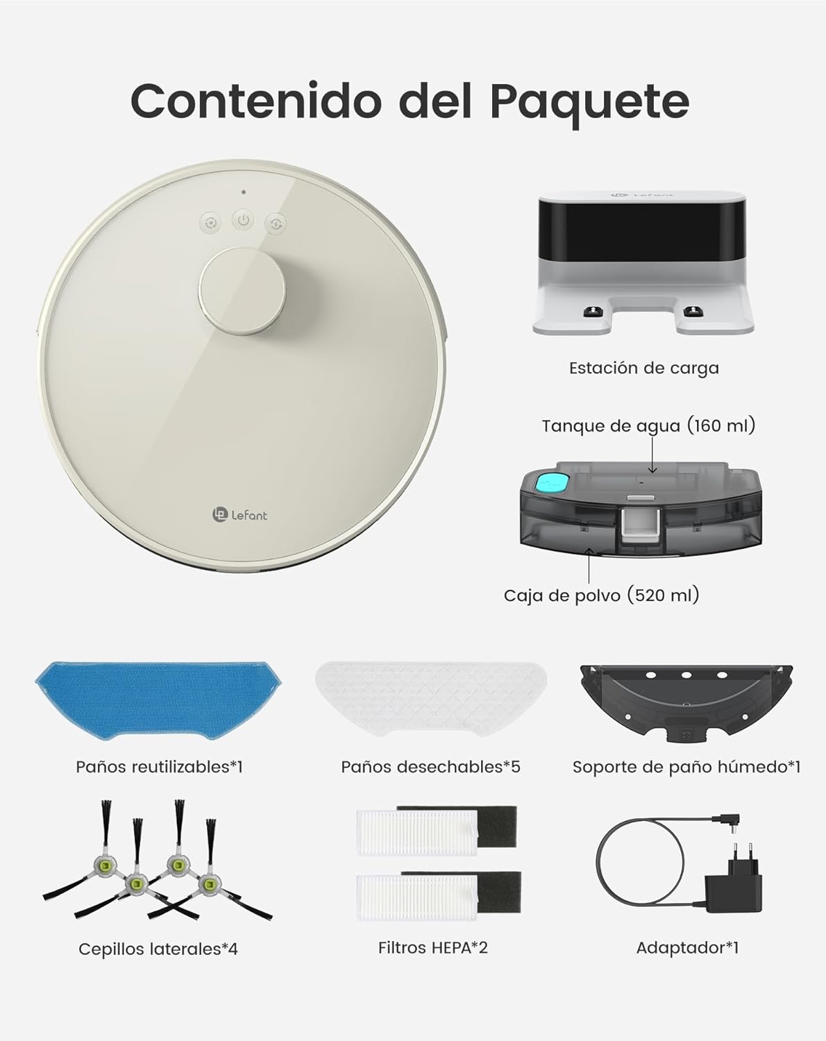 Lefant Robot Aspirateur Laveur Robot 2 en 1 4000Pa,Navigation LiDAR,Cartographie Multi-étage,Zones Virtuelles, Connecté Alexa/APP/WiFi,Idéal pour Poils d'animaux Tapis Sols Durs,M1 Champagne