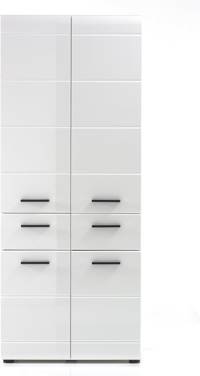 trendteam smart living Armoire Haute de Salle de Bain Schrank Skin 60 x 182 x 31 cm en Blanc Brillant avec Beaucoup d’Espace de Rangement