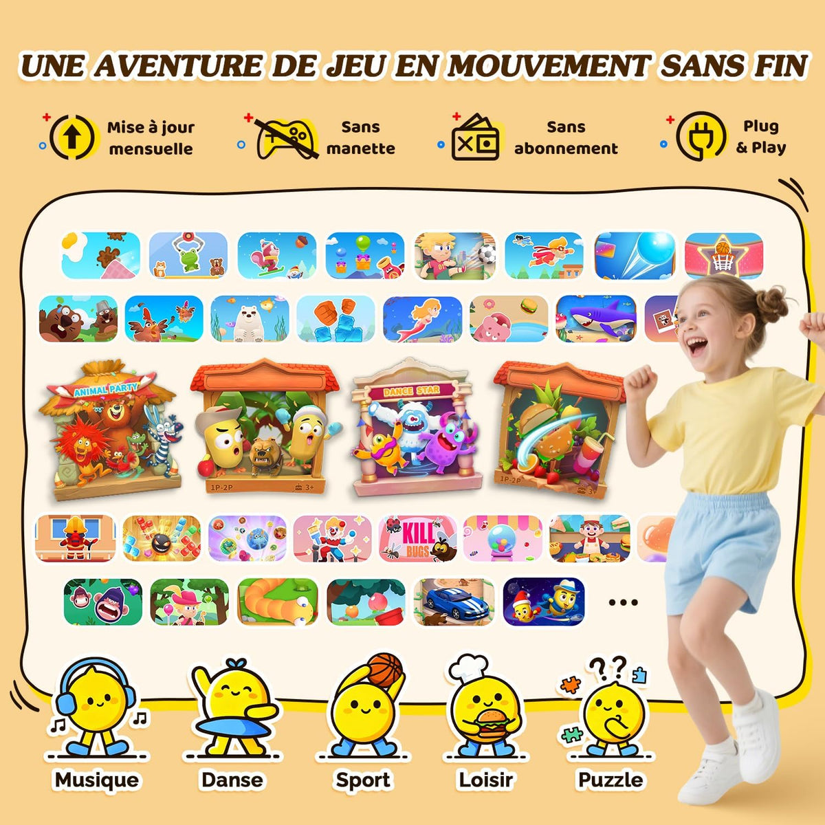 KINHANK MotionX - Console de Jeu à détection de Mouvement,Système de jeu vidéo physique interactif parent-enfant,sans Manette/mises à Jour Continues/sans abonnement,Jouet Cadeau pour Enfants dès 3 Ans