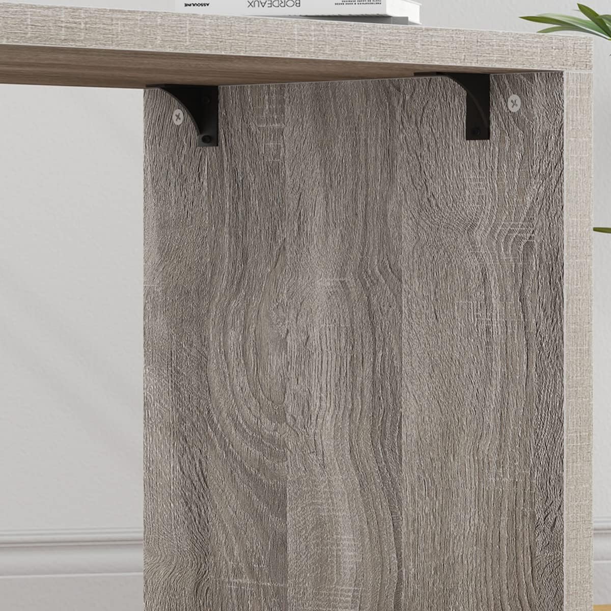 HSH Bureau d'angle gris en forme de L avec étagères de rangement, bureau d'ordinateur réversible en forme de L avec armoire de rangement, bureau d'angle réglable pour PC, écriture, étude, travail, 140