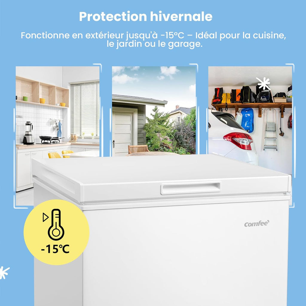 RCC146WH2EU(E) Congélateur coffre autonome 143L convertible congélateur/réfrigérateur, compresseur inverter, 4 étoiles, adapté aux dépendances, garages et abris, blanc [Classe énergétique E]