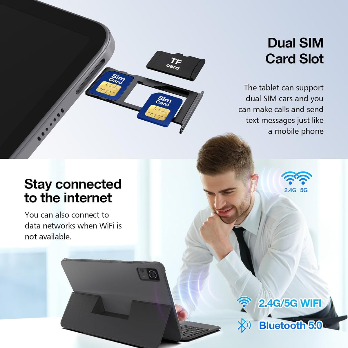 Weelikeit Tablette Android 14 2K FHD 12 Pouces avec Clavier, 4G LTE Double SIM, 16Go RAM + 256Go ROM, Charge Rapide 20W, 8000 mAh/GPS/GMS/OTG/Gris
