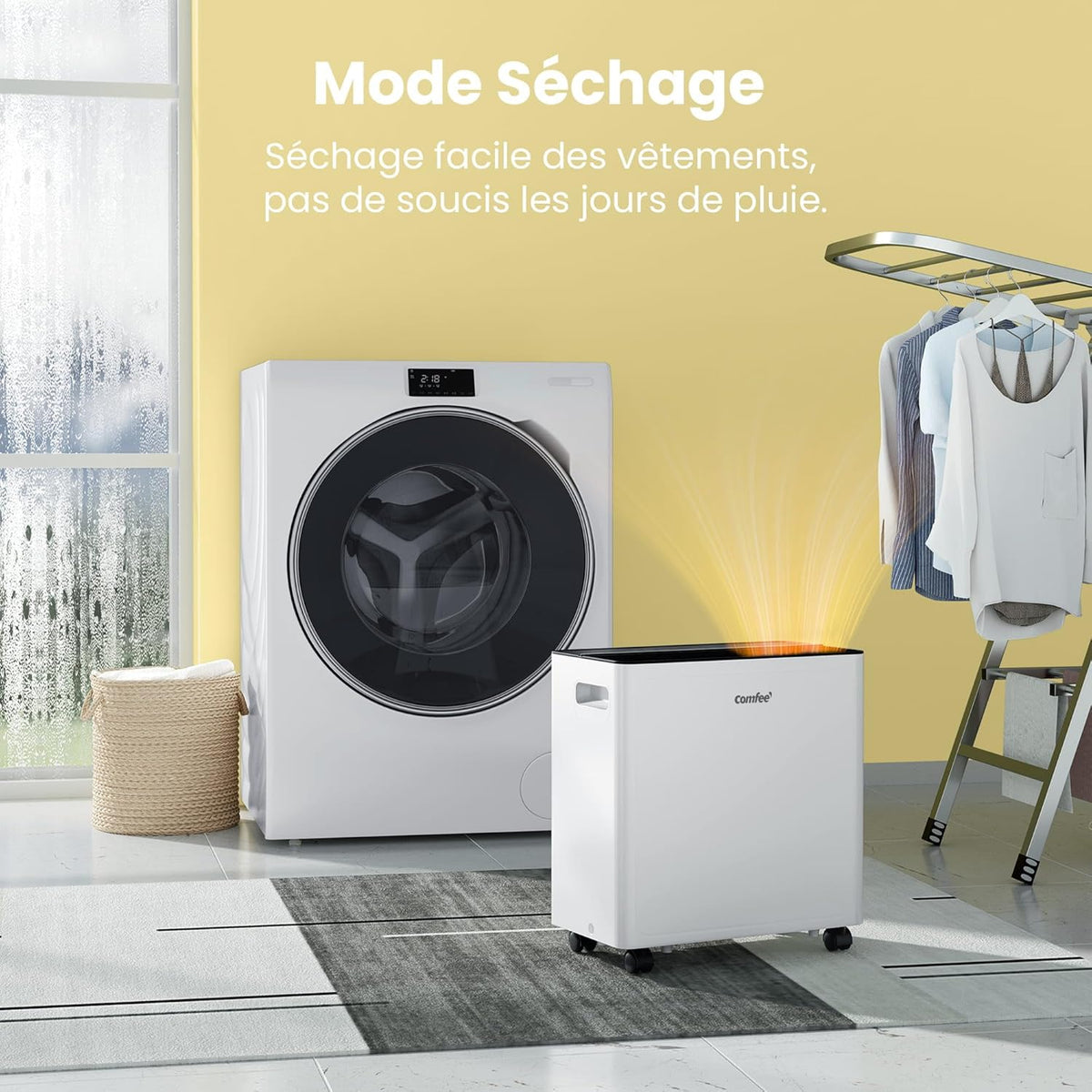 Déshumidificateur Puissant, Absorbe jusqu'à 30L/Jour, Sèche-linge, Mode confort, Réservoir 3L, Minuterie 24H, Idéal pour grandes pièces de 58-73㎡, Garage, Sous-sol