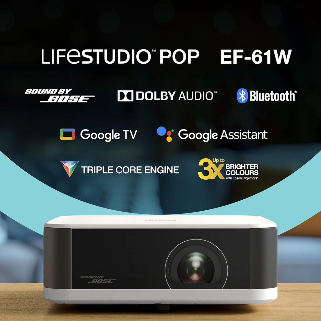 Lifestudio Pop EF-61W Blanc Diamant, Projecteur portatif Smart, Google TV, Full HD, Utilisation en intérieur/extérieur, Garantie de 5 Ans*