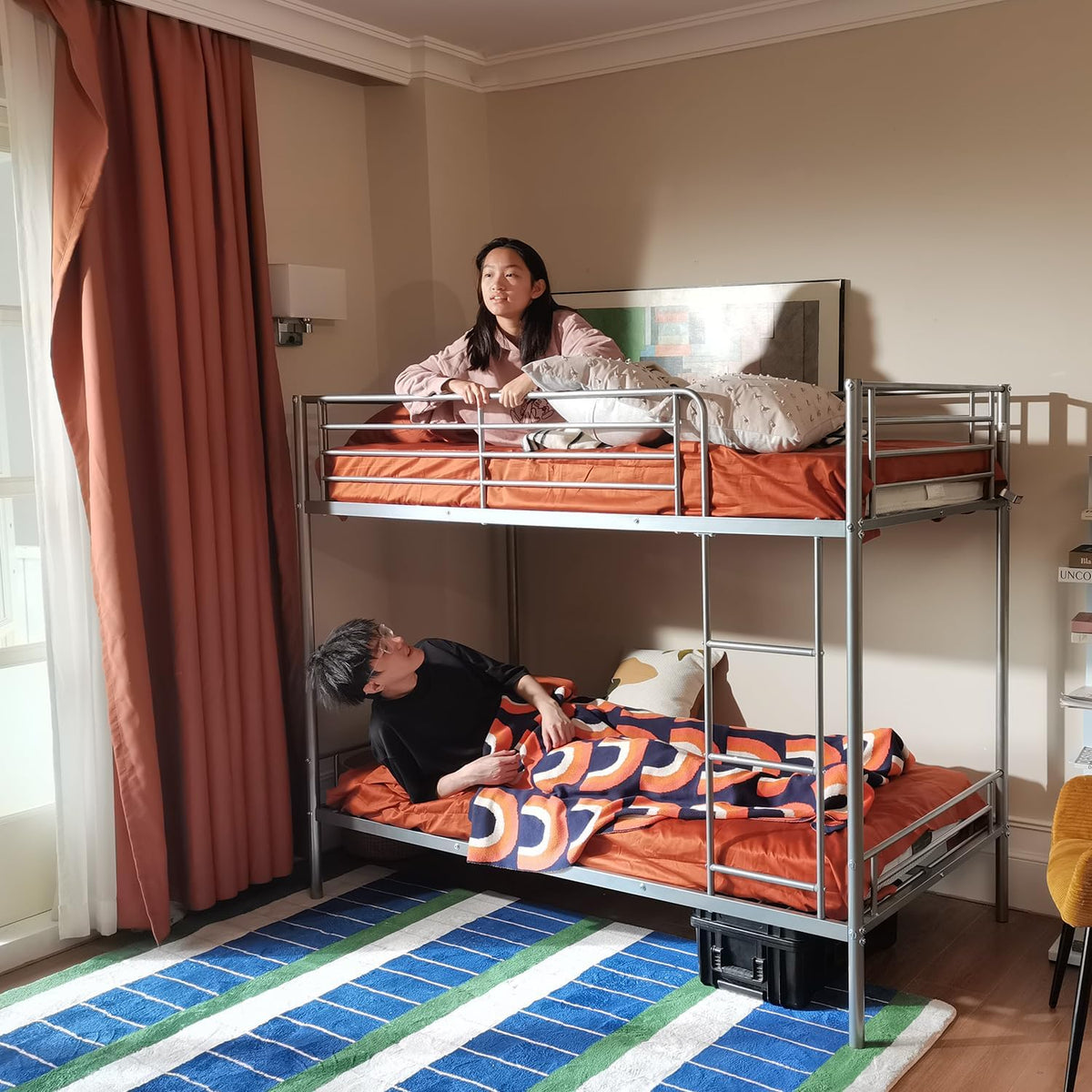 Meuble Cosy Lit superposé 2 Personnes Cadre de Lits 90x190cm en métal pour Enfant Chambre à Coucher Maison, Gris