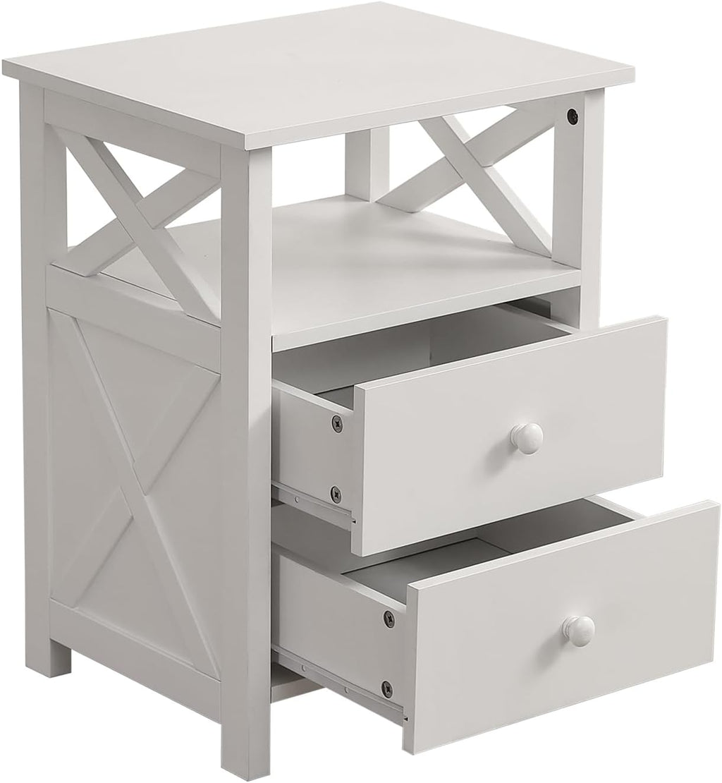 I0I&I0I Ensemble de chambre complète, design moderne, lit en bois, table de chevet et commode, 140 x 200 cm, lit double, fonction de rangement, table de chevet avec 2 tiroirs et 1 compartiment, blanc