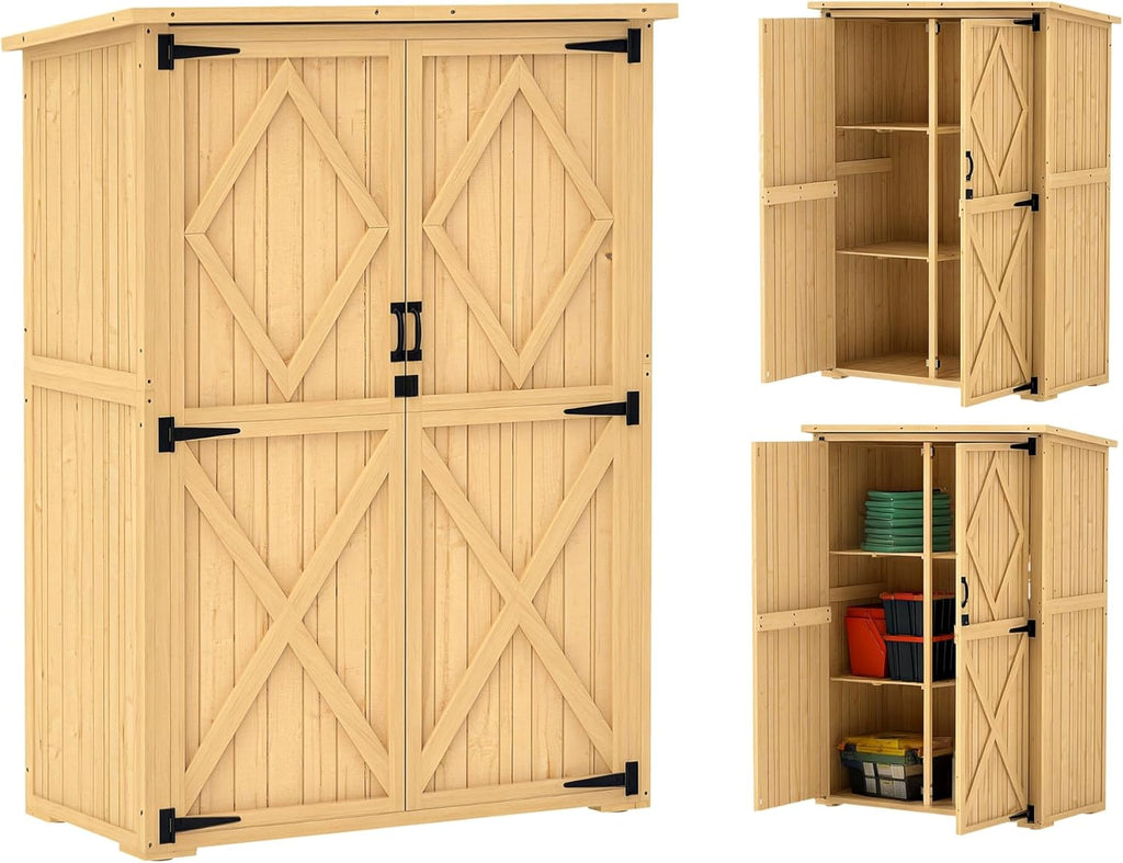 Outsunny Armoire de jardin en bois, abri de jardin avec double porte verrouillable, toit en asphalte, étagère 116,5x57x167cm, résistant aux intempéries, abri de jardin pour le jardin, la terrasse,