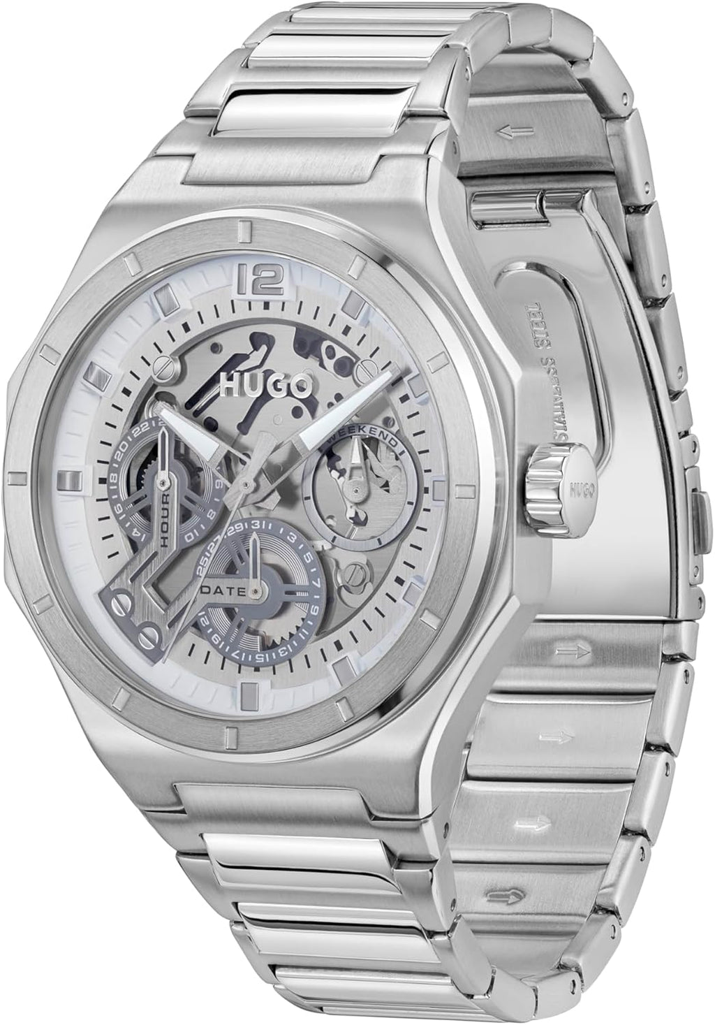 HUGO Montre Analogique Multifunction à Quartz pour Homme Collection Grail Skeleton avec Bracelet en Silicone ou en Acier Inoxydable