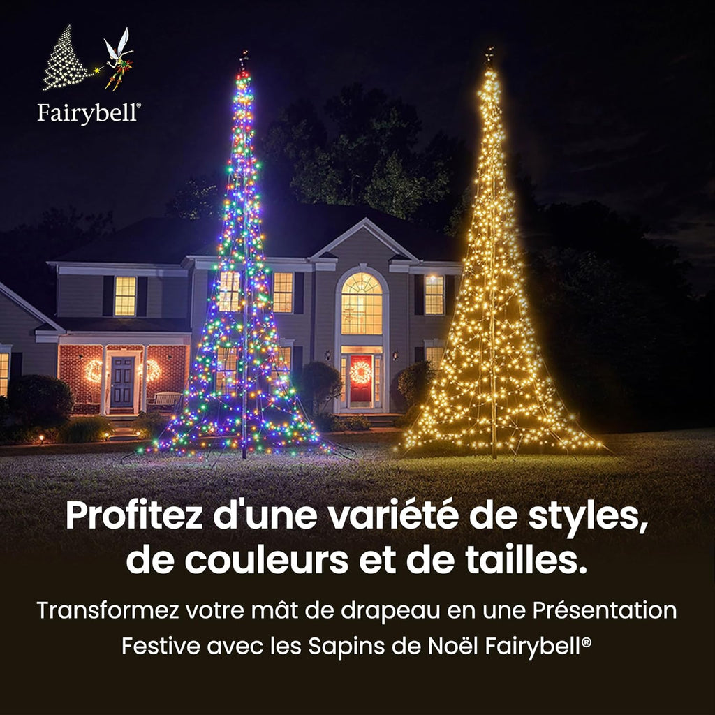 Fairybell Sapin de Noël à LED pour l'extérieur - 6 mètres - 1200 LEDs - Sapin de Noël dans Un mât de Drapeau - Blanc Chaud - mât Non Compris