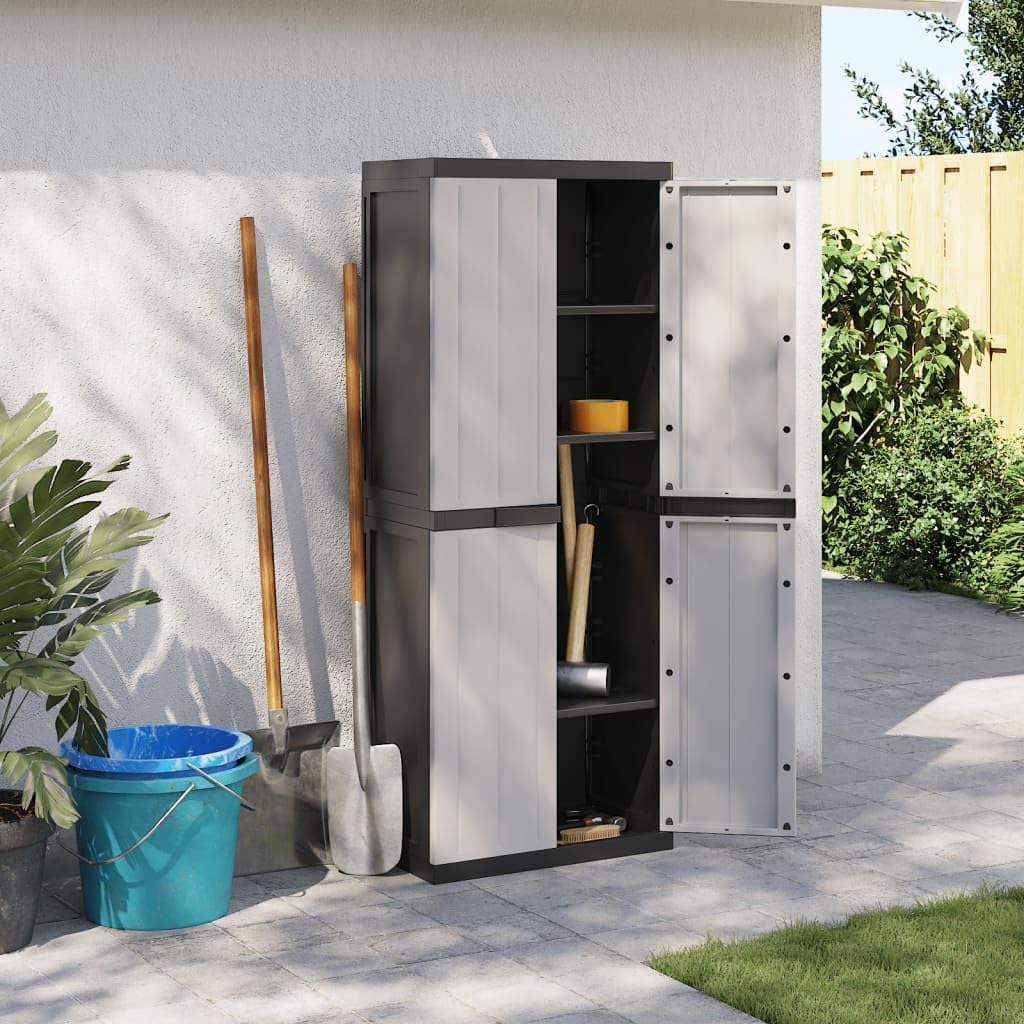 Homgoday Armoire de rangement d'extérieur en polypropylène gris et noir 65 x 37 x 165 cm