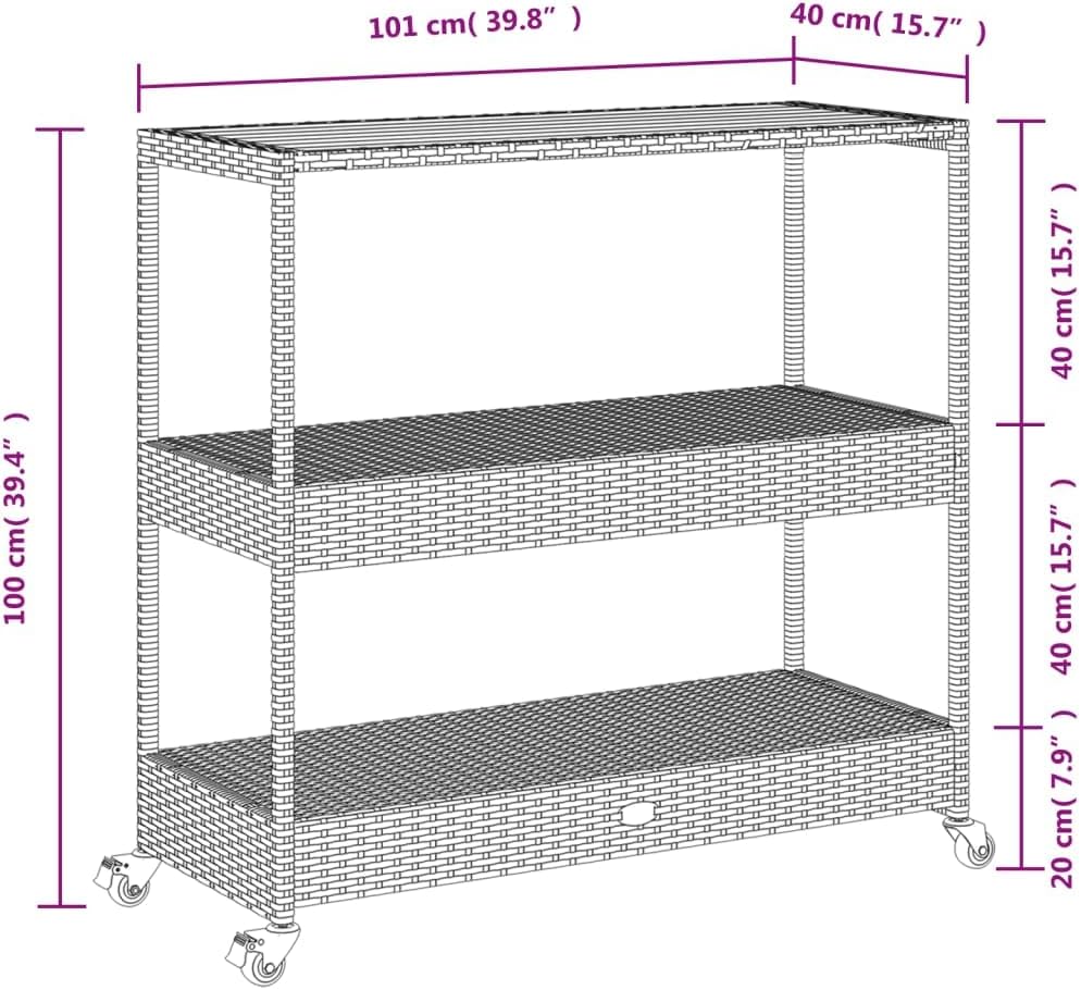 Tomostar Desserte de Jardin, Chariot de Bar Desserte Extérieur 3 Niveaux Gris rotin et Bois d'acacia Massif