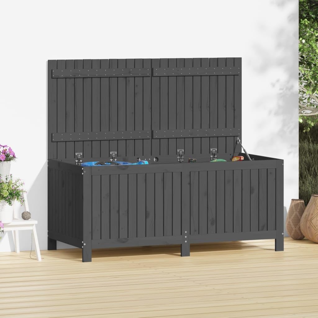 vidaXL Boîte de Rangement de Jardin, Coffre à Outils avec Couvercle, Bac de Rangement, Organisateur de Salon Chambre, Moderne, Gris Bois de Pin Massif