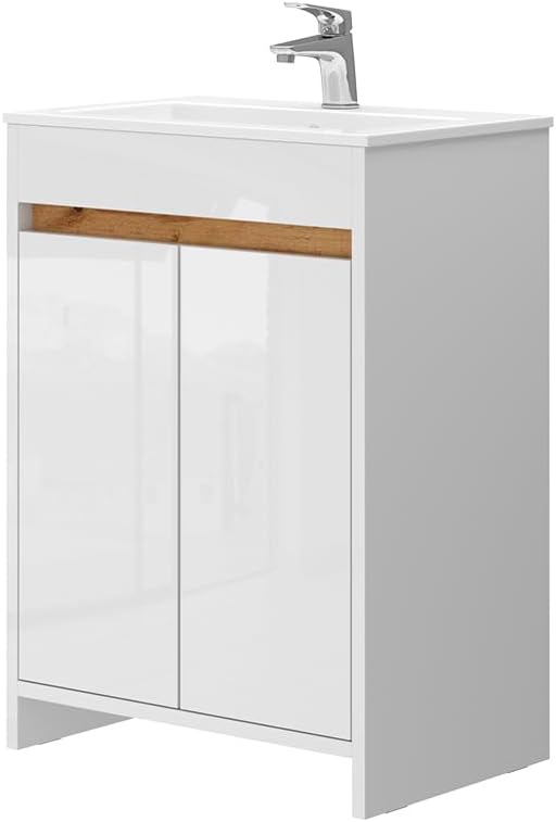 Vicco Ensemble de Meubles de Salle de Bain Lemgo, Blanc Haute Brillance, 2 pièces, Armoire Basse 60 cm