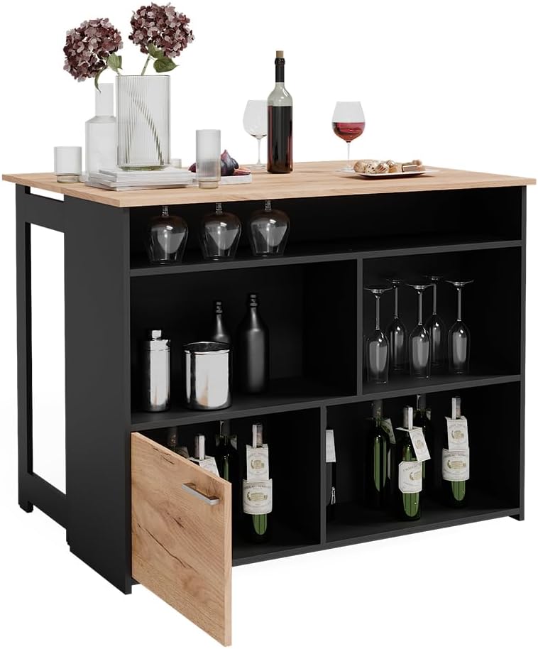 Vicco Table de Bar Dominic, Chêne de Force doré/Anthracite, 116 x 37 cm 4X Compartiments Ouverts et 1x Porte