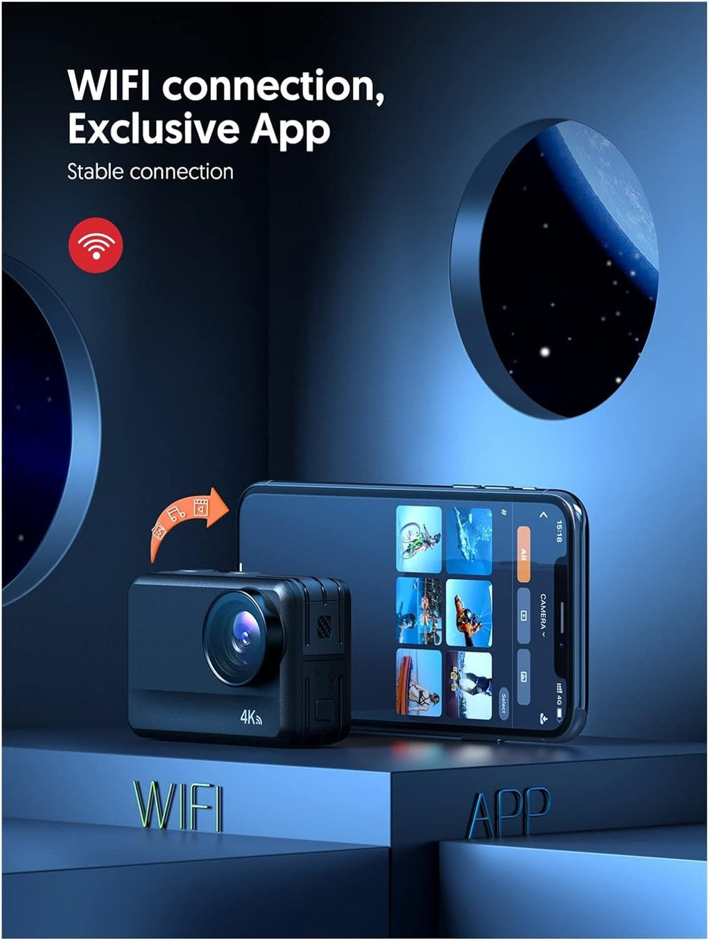 YZ-LIANG Caméra d'action Appareil Photo d'action 4K 60fps 8m Machine Nue étanche 2 0MP Écran Tactile EIS Télécommande avec Piles 1350mAh Qualité HD