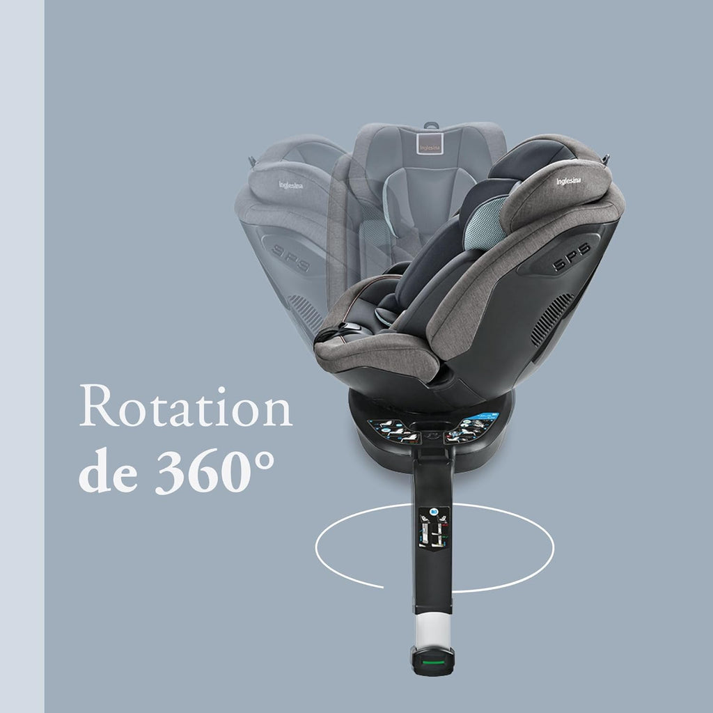 Inglesina Halley, Siège Auto Rotatif 360°, De 0 à 7 Ans Environ, de 40cm à 125 cm, Gris
