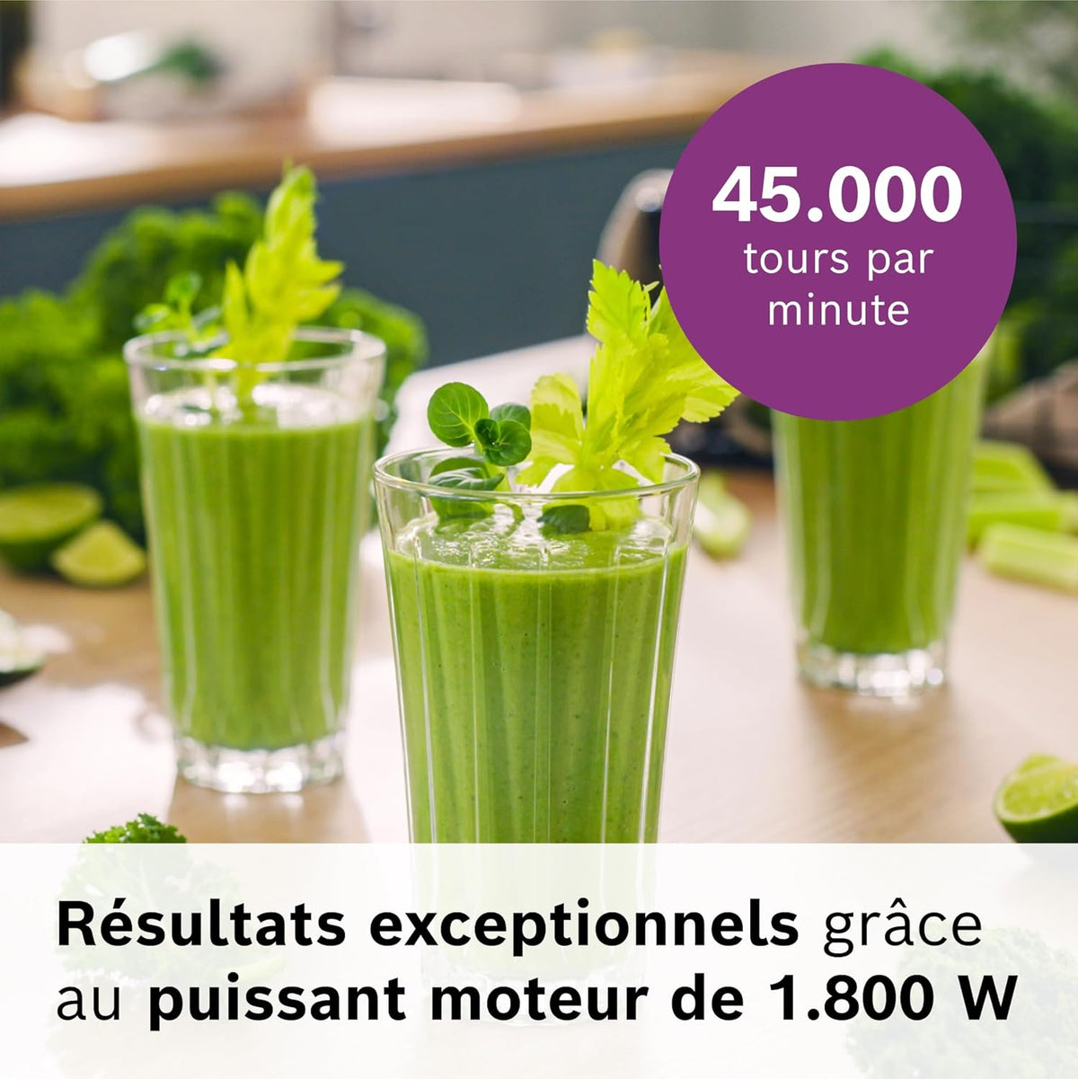 Bosch, VitaPower Série 6, blender haute performance, moteur 1800 watts, vitesse du moteur jusqu'à 45 000 tr/min, 6 programmes automatiques, bol résistant en tritan, noir, MMB6652B