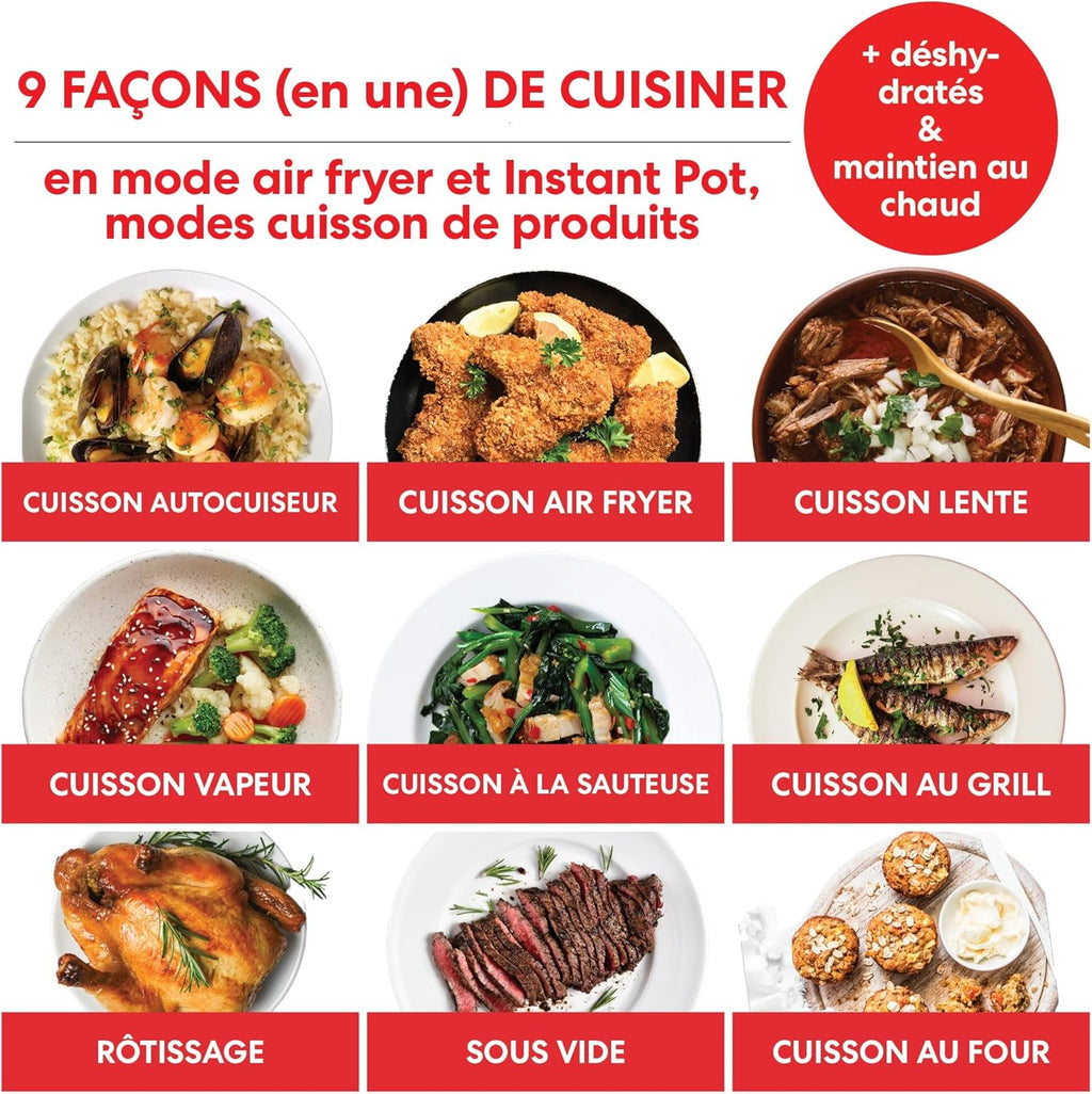 Instant Pot Duo Effet Croustillant, Multicuiseur 11 en 1 - Autcuiseur Friteuse à Air, Cuisson Lente, à la Vapeur, Sous-Vide, Déshydrateur, Chauffe-Plat et Fonction Pâtisserie - 5.7 L