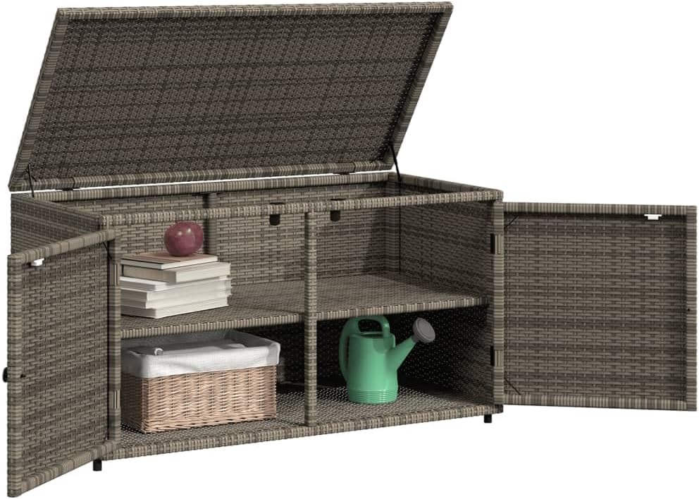 Canditree Armoire de Rangement de Jardin en Résine Tressée, Armoire Bass D'extérieur avec 2 Portes 2 étagère (Gris)