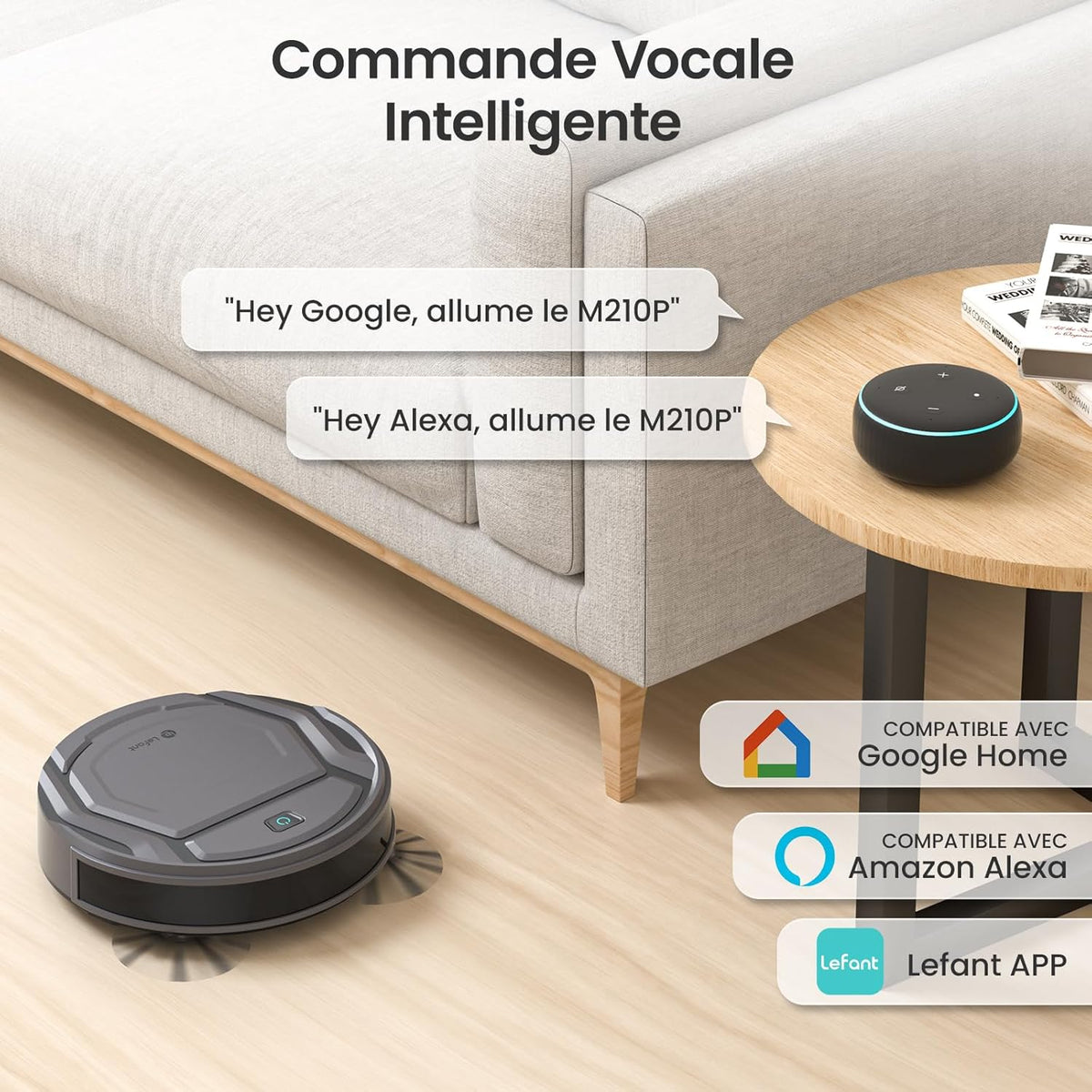 Lefant Aspirateur Robot, Mince Silencieux Connecté WiFi-Bluetooth-Alexa-App, 6 Modes de Nettoyage, Auto-Charge, 120min d'Autonomie, Idéal pour Poils d'animaux Sols Tapis, M210P Girs