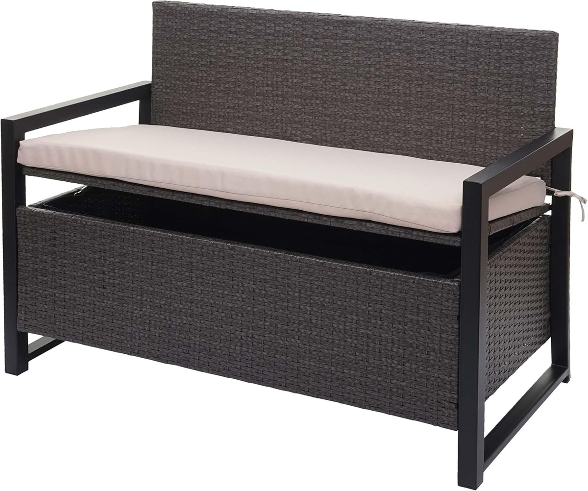 Décoshop26 Banc de Jardin 2 Places en polyrotin Gris Coffre de Rangement Coussin d'assise Beige 04 0004170