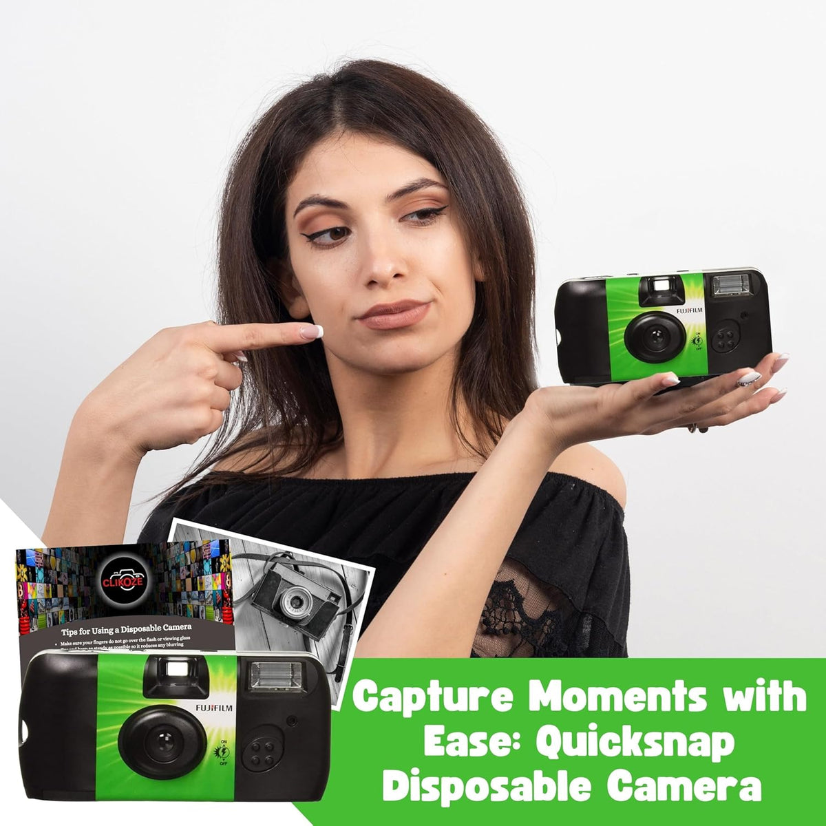 Lot de 10 Appareils Photo Jetables Argentique Fujifilm Quicksnap, Idéal pour Mariage, avec Carte d'Astuces Clikoze à Usage Unique
