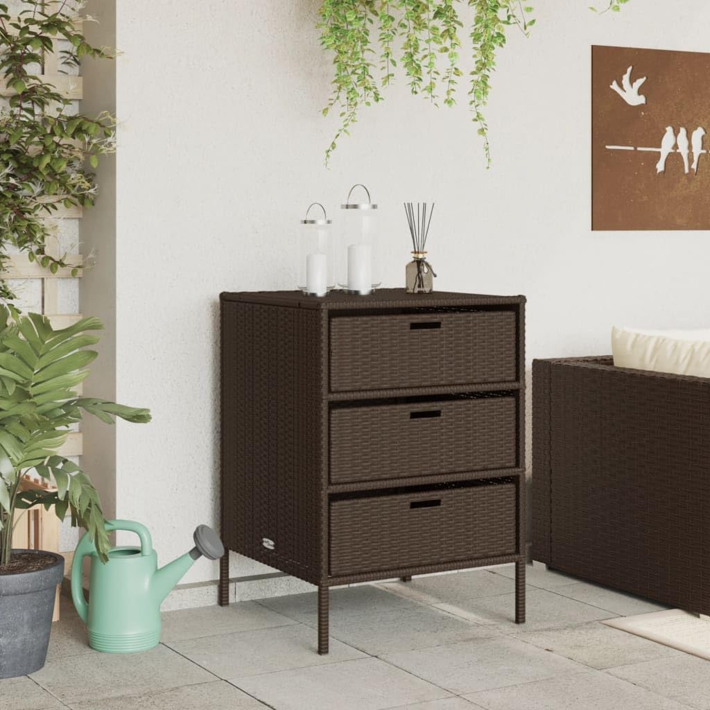Homgoday Armoire de rangement de jardin marron 55 x 59 x 80 cm en polyrotin Boîtes de rangement d'extérieur