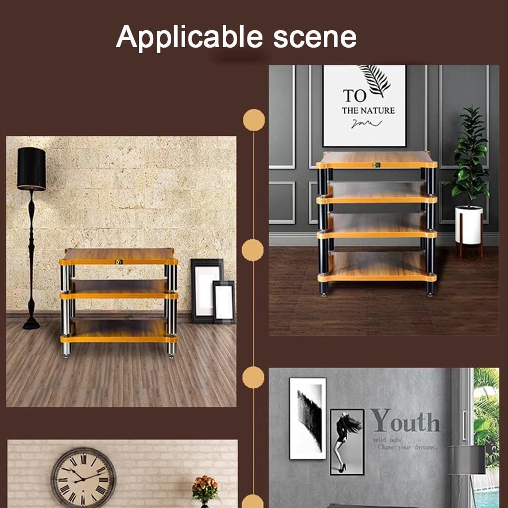 Étagère HiFi à 3 niveaux en bois massif avec étagères de rangement pour composants audio et vidéo, meuble TV, amplificateur, armoire couleur bois, 60 x 50 x 48 cm