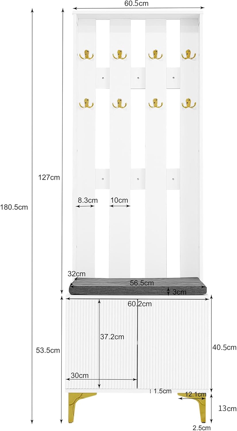 Merax Ensembles de Meubles pour Entrée, Moderne Meuble Entree Couloir avec Meuble à Chaussures et Coussins, Blanc