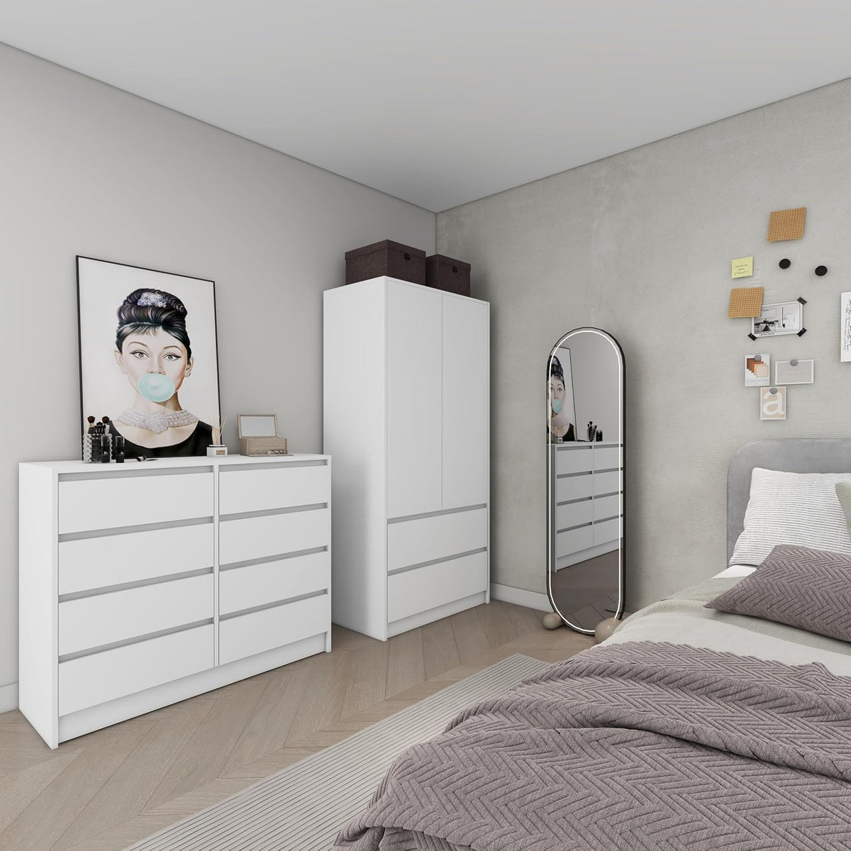 BDW - Commode 8 Tiroirs 120 cm - Meuble de Rangement - Commode Chambre Bébé, Enfant, Adulte, Salon - Construction Solide - 120x100x43 cm - Cachemire