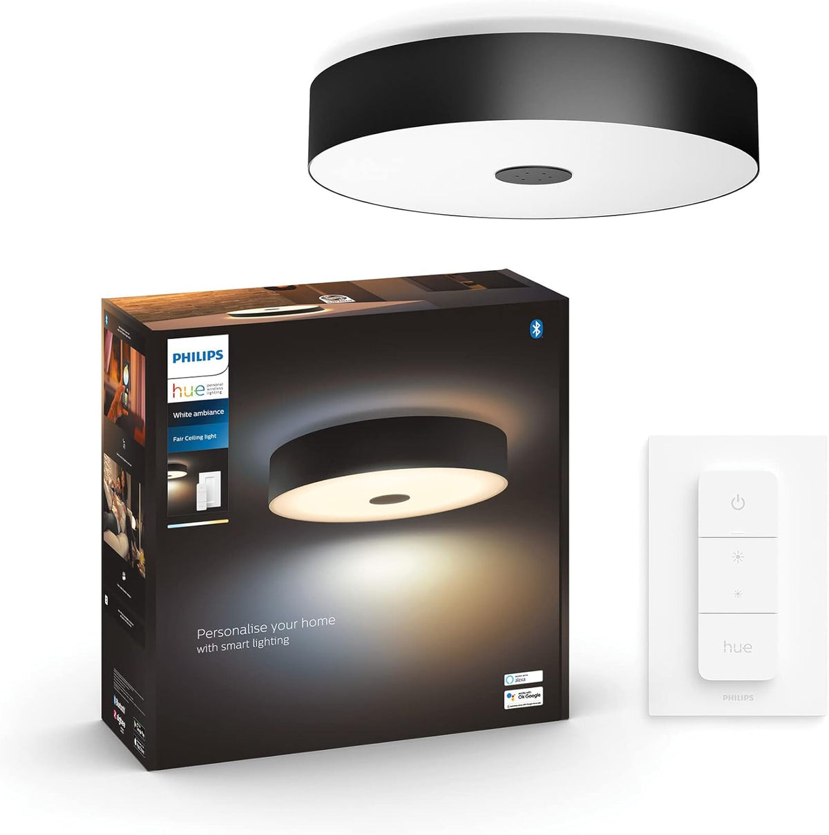 Hue White Ambiance FAIR Plafonnier 39W - Noir télécommande incluse , fonctionne avec Alexa, Google Assistant et Homekit