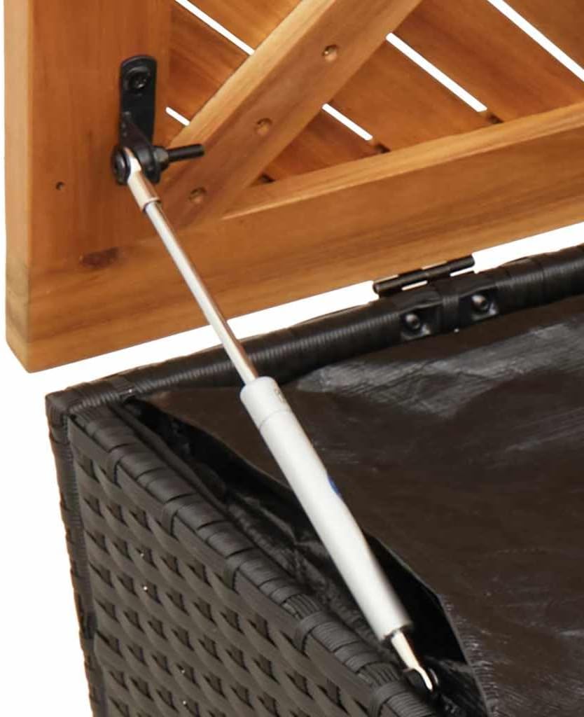 vidaXL Boîte de Rangement de Jardin, Coffre à Outils, Meuble de Rangement, Organisateur de Terrasse Patio, Noir Résine Tressée Bois d'Acacia