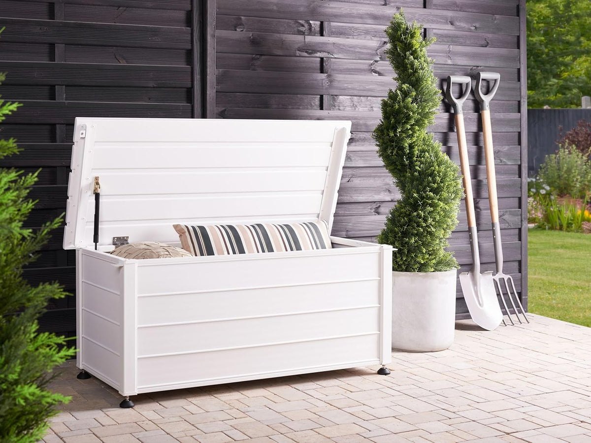 Beliani Coffre d'Extérieur de Rangement en Aluminium 113 x 50 cm Meuble de Jardin Blanc Campalto