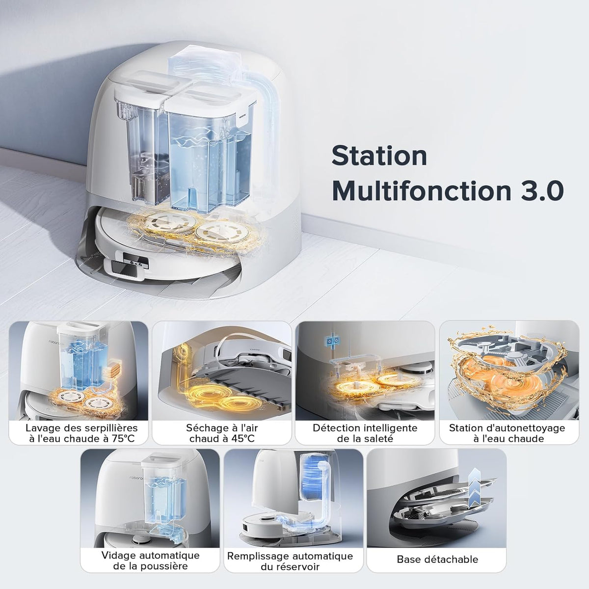 roborock Qrevo Curv S5X Robot Aspirateur Laveur, 18 500 Pa, Anti-enchevêtrement, Brosse et Serpillière Extensibles, 75℃ Lavage de Serpillière à l'eau Chaude, Station Multifonctionnelle 3.0, APP