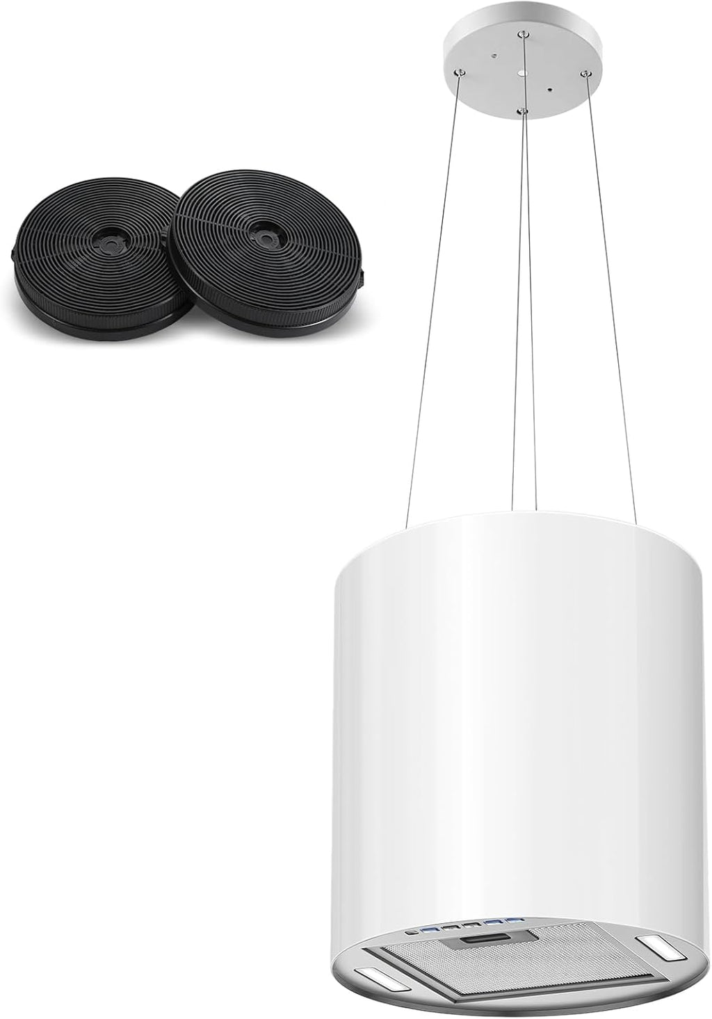 SNDOAS Hotte Îlot Central 700 m3/h, Hotte Aspirante 35cm avec 3 Vitesses, A+, Éclairage LED, Filtres à Charbon et Fonction Retard 5 minutes , Blance, Hotte Suspendue Recyclage