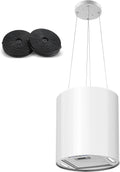 SNDOAS Hotte Îlot Central 700 m3/h, Hotte Aspirante 35cm avec 3 Vitesses, A+, Éclairage LED, Filtres à Charbon et Fonction Retard 5 minutes , Blance, Hotte Suspendue Recyclage
