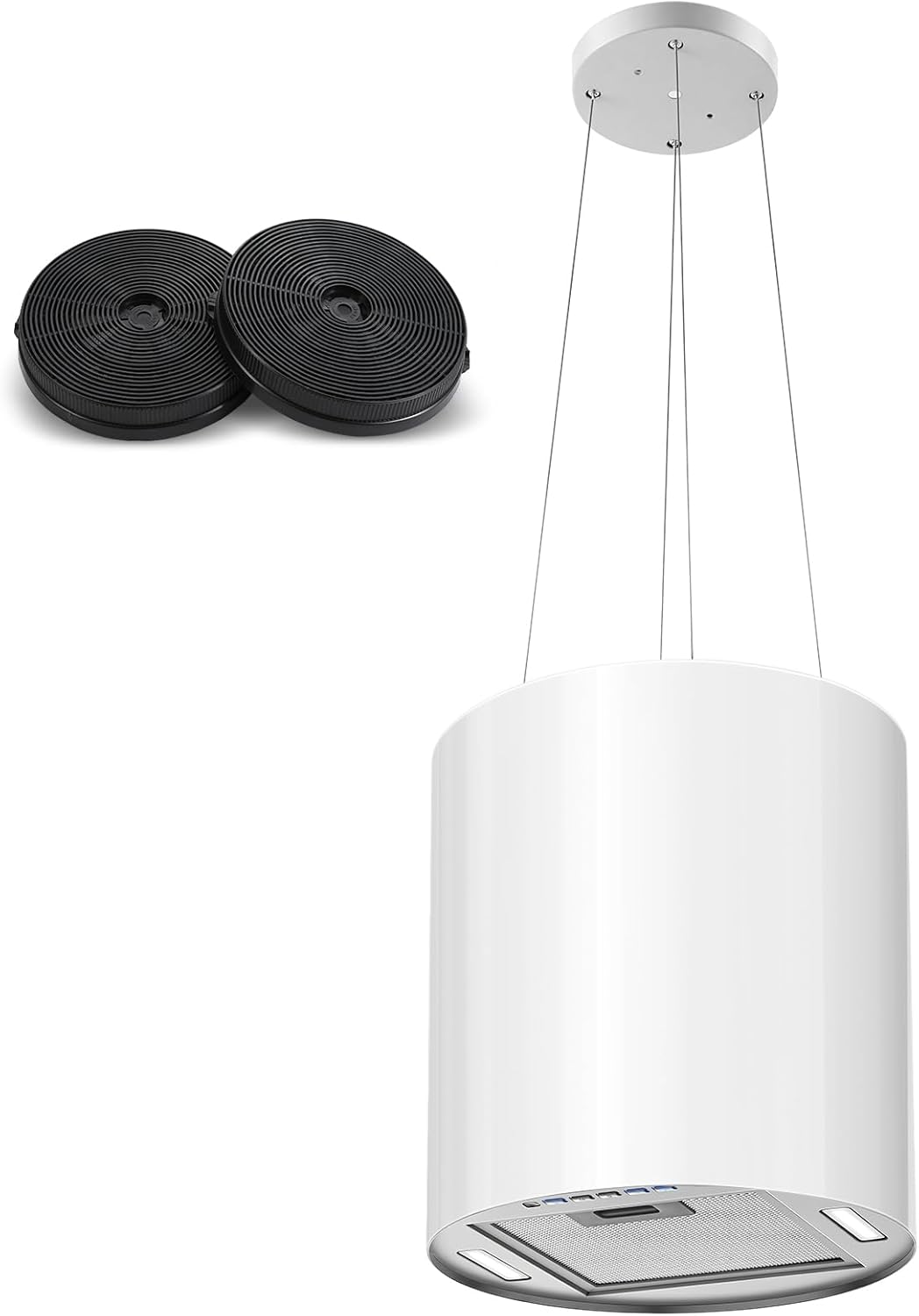 SNDOAS Hotte Îlot Central 700 m3/h, Hotte Aspirante 35cm avec 3 Vitesses, A+, Éclairage LED, Filtres à Charbon et Fonction Retard 5 minutes , Blance, Hotte Suspendue Recyclage