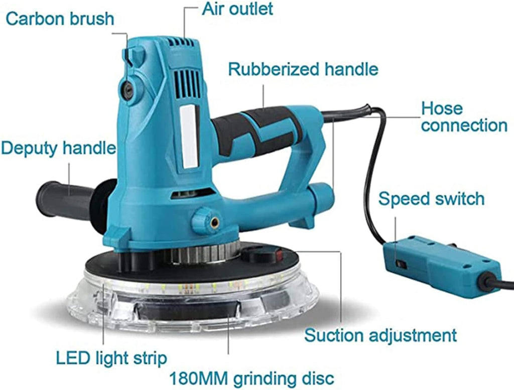 BEZAX 1800w Machines à Polisseuses électriques,Ponceuse Portative Cloisons Sèches,avec Lumières LED à Double étage/Système De Dépoussiérage sous Vide,pour Le Polissage intérieur,Sander+20SandPad