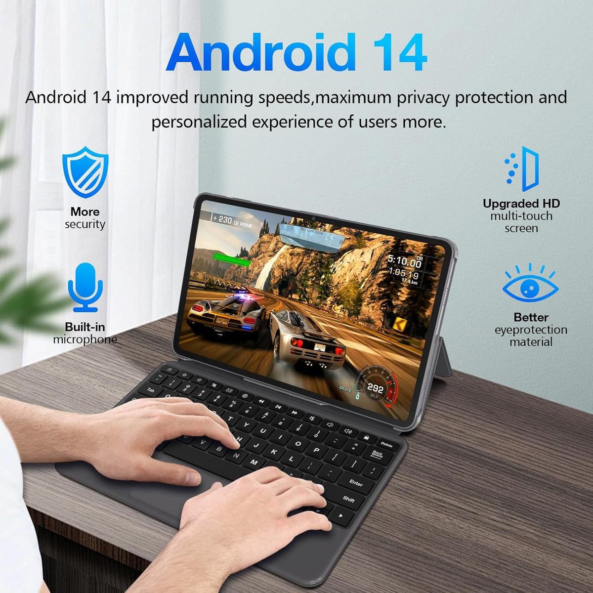 Weelikeit Tablette Android 14 2K FHD 12 Pouces avec Clavier, 4G LTE Double SIM, 16Go RAM + 256Go ROM, Charge Rapide 20W, 8000 mAh/GPS/GMS/OTG/Gris