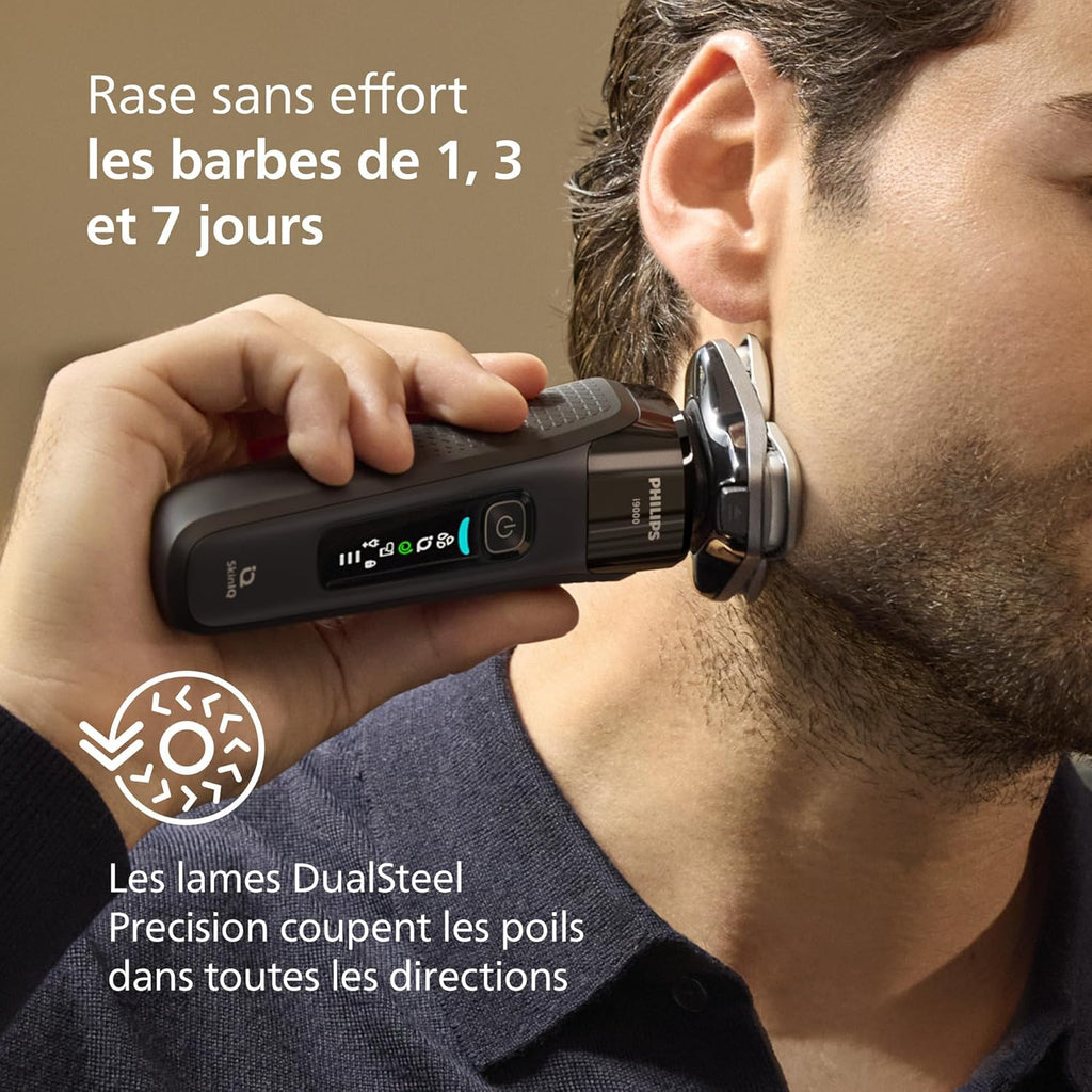 Philips Rasoir i9000, Rasoir électrique sec et humide, Noir encre, Avec technologie Skin IQ, Système Triple Lift & Cut, Lame Dual SteelPrecision rotative à 360°, Modèle X9000/10
