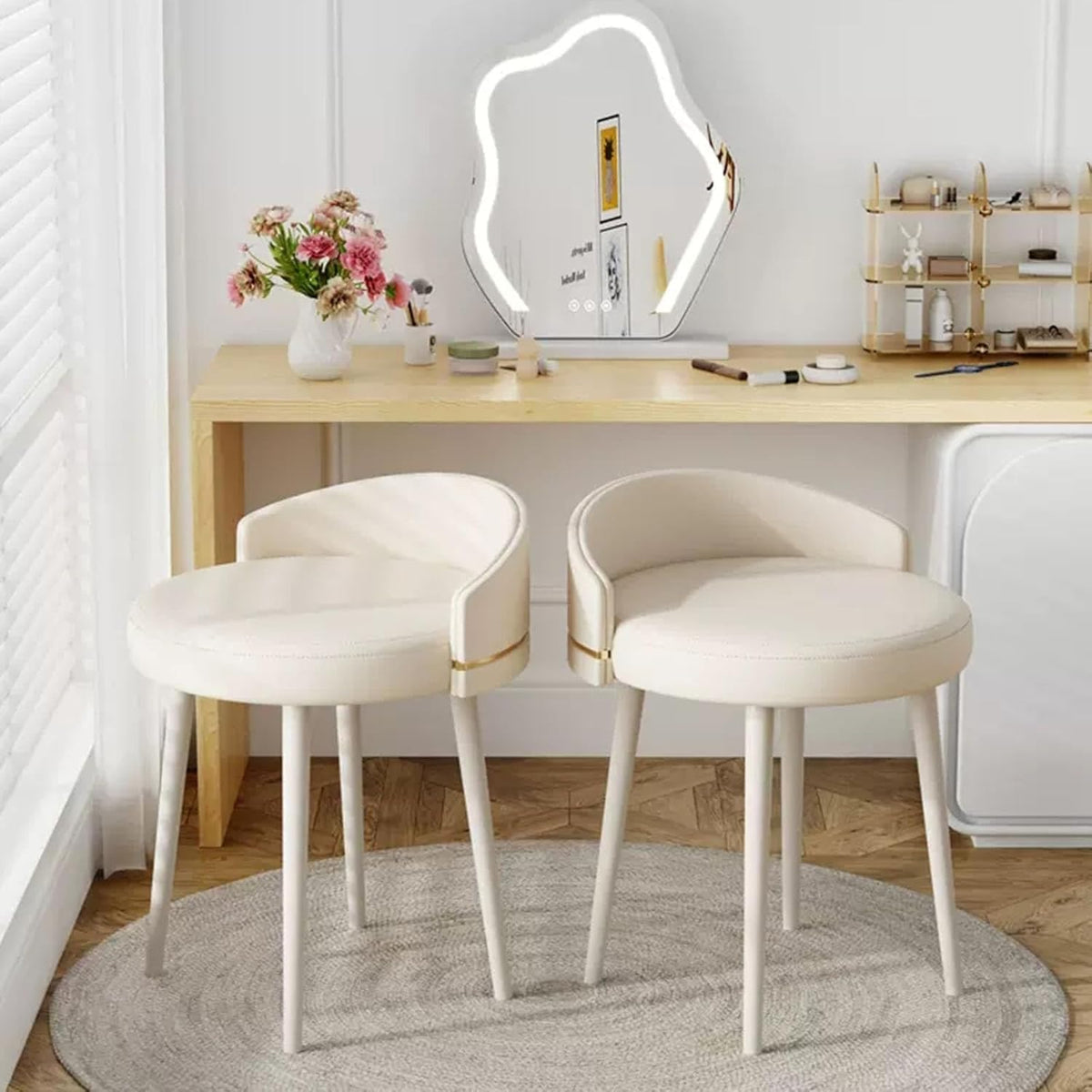 Tabouret de coiffeuse moderne orange avec pieds en métal, siège rembourré élégant pour chambre à coucher ou salon, zone de maquillage, design compact pour les petits espaces, confortable et chic