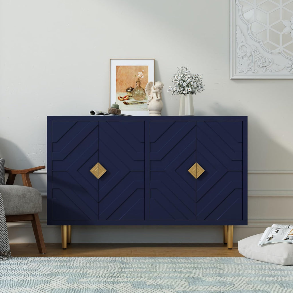 HOLTICO Commode buffet 4 portes, armoire de cuisine, rangement, salon, cuisine, chambre - Bleu