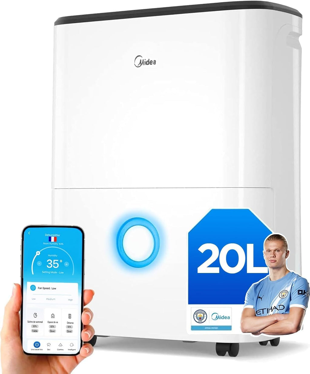 MIDEA Déshumidificateur d air Anti Moisissure 20L - WIFI/APP, Purification electrique, Adsorbeur d'humidité auto, Mode Séchage du Linge & Anti-Condensation - Dehumidifier Idéal pour 50m²