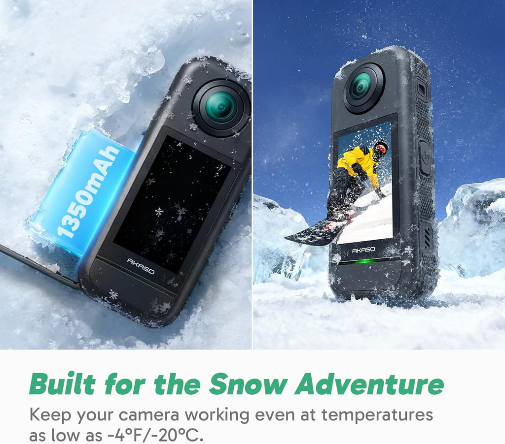 AKASO 360 Aventure Neige Combo - Action Camera Sport à 360° avec Carte Mémoire 128 Go, 5.7K 72MP Photo 360 Vidéo, Stabilisation SuperSmooth, Perche à Selfie Invisible, Horizon 360° Lock, Suivi par IA