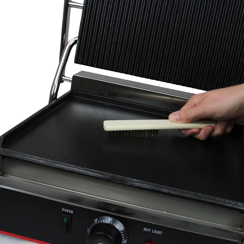 Presse à Panini Professionnelle Grill Electrique - 1 plaque Inox Rainurée 2200W 50-300 C - Parfait Sandwicherie, Restaurant HORECA Grille Poisson Légumes Croques Viande Brosse Nettoyage INCLUSE
