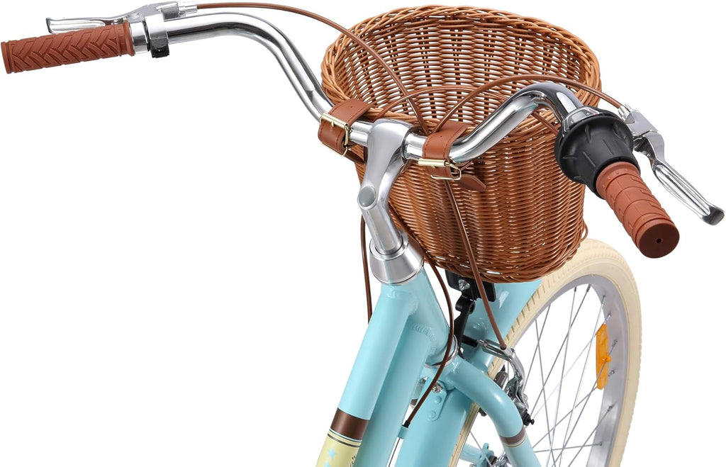 BIKESTAR Vélo pour Enfants en Aluminium à partir de 9-10 Ans | Vélo rétro de Ville 24 Pouces, 7 Vitesses, Panier, Frein en V, vélo hollandais