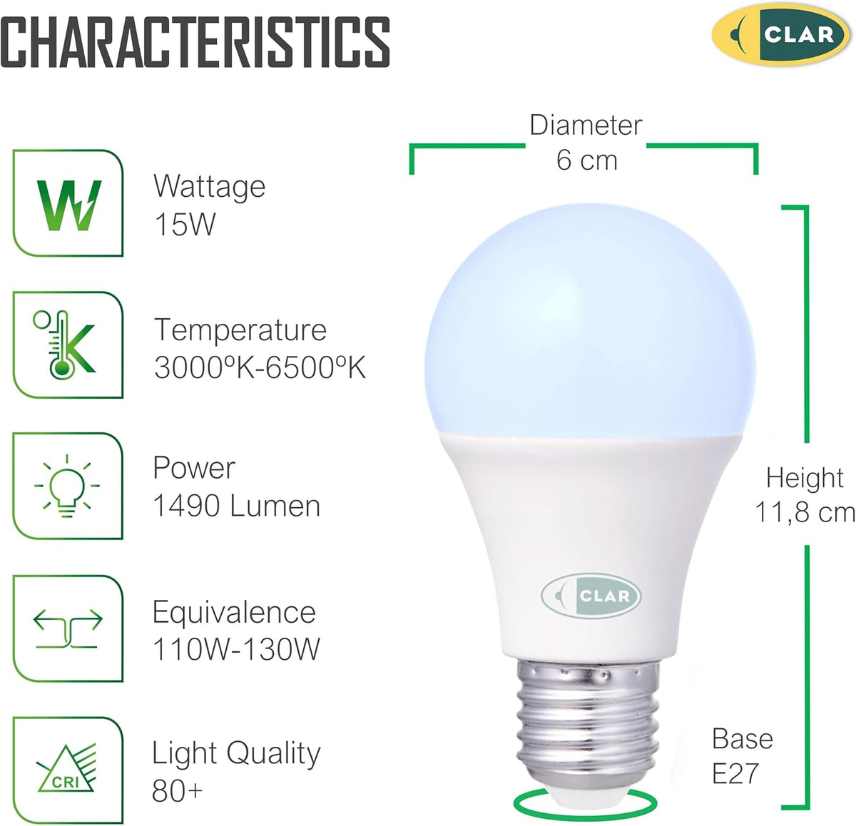 CLAR - Ampoule LED E27 Blanc Froid, Ampoule E27 Blanc Froid, Ampoule E27, Ampoules LED Intérieur E27, Ampoule LED Blanc Froid, Ampoule LED E27 100W, Ampoule Blanc Froid, Ampoules E27, 15W (Pack 100)