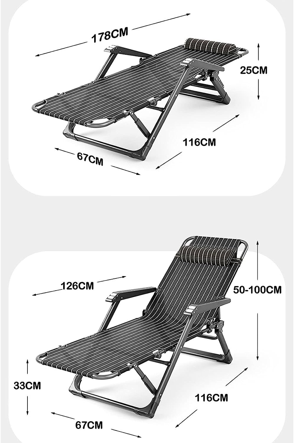 DANNMPX Chaise Longue Chaises Longues, Multifonctionnel Déjeuner Pause Loisirs Bureau Sieste Lit Chaise Portable pour Camping Plage Pliante Relaxation