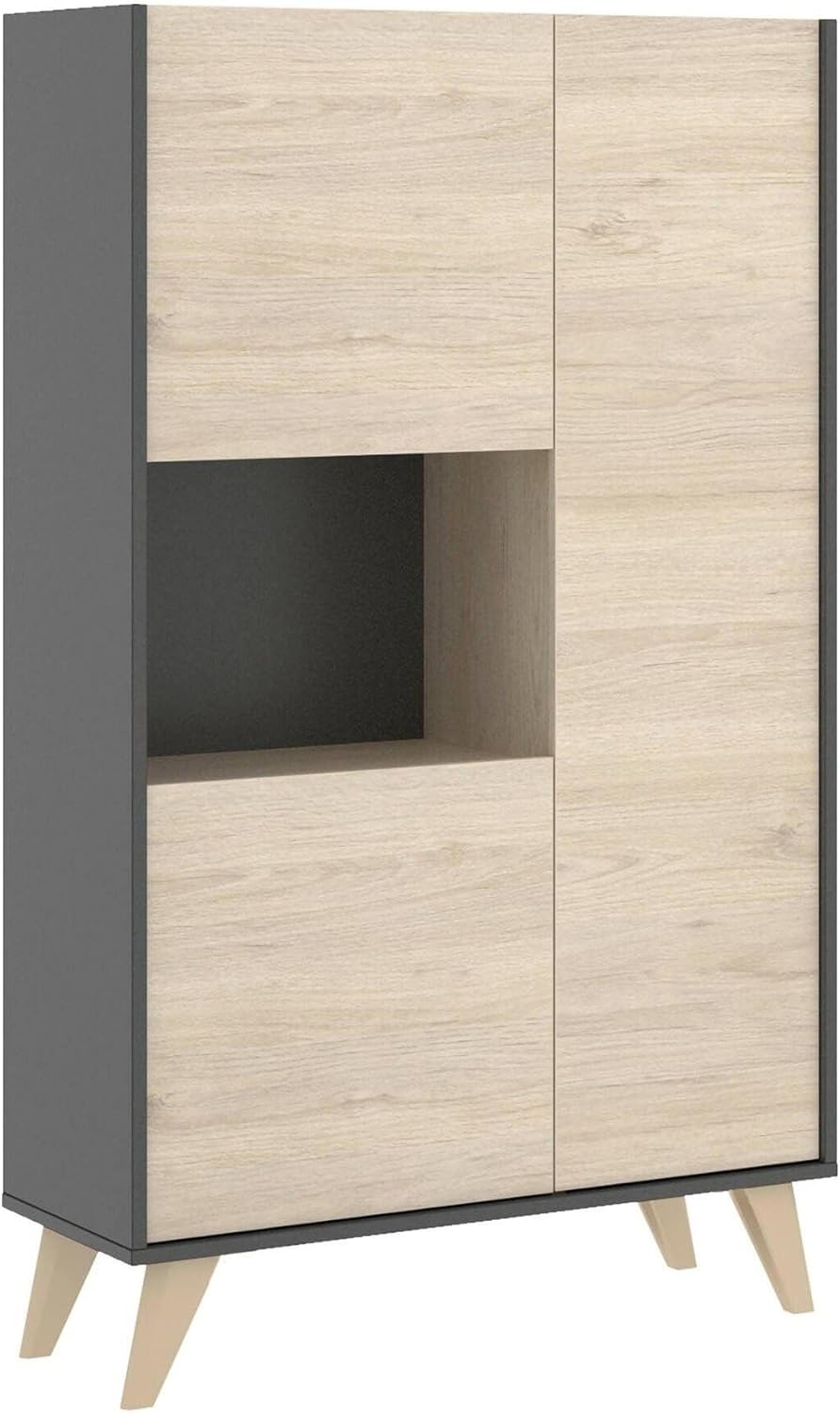 Dmora - Buffet Haut buffet de salon moderne à 3 portes, 81x43h135 cm, chêne et anthracite